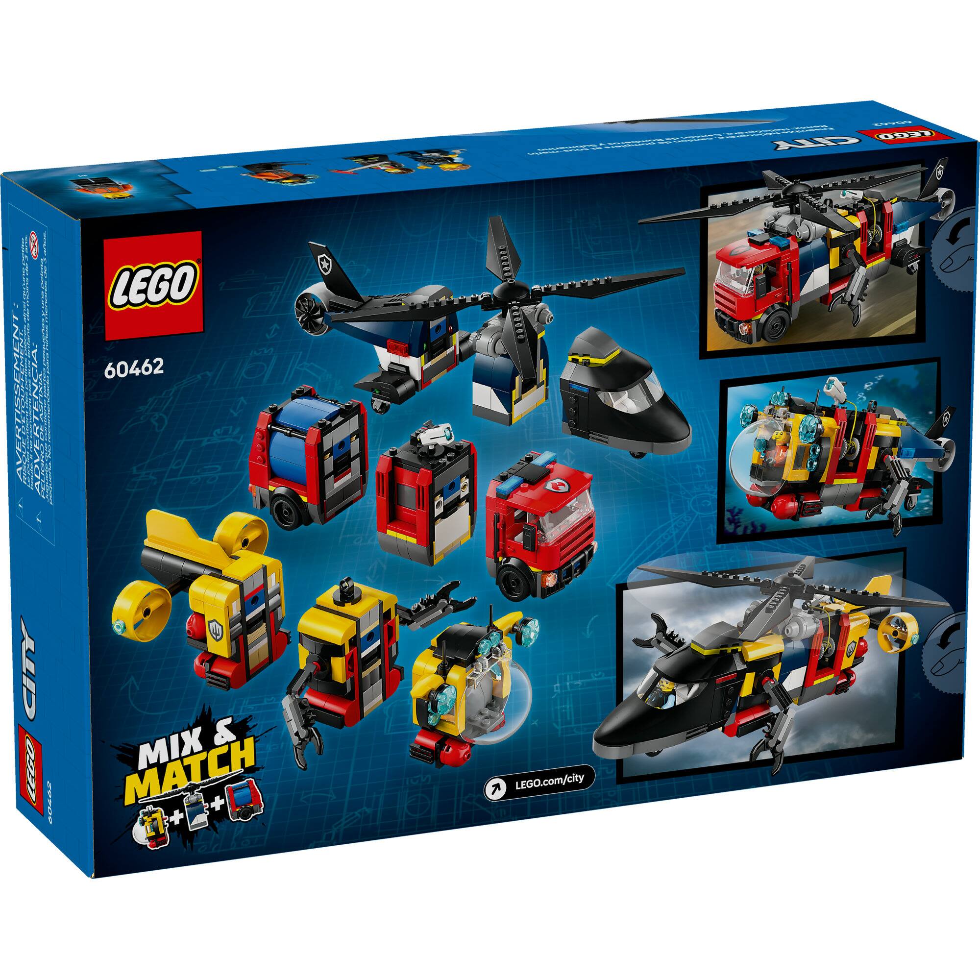 LEGO® City Helicopter, Fire Truck & Submarine Remix Toy Building Set 60462